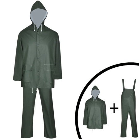 Costum de ploaie impermeabil cu glugă, mărime XL, verde 2 piese