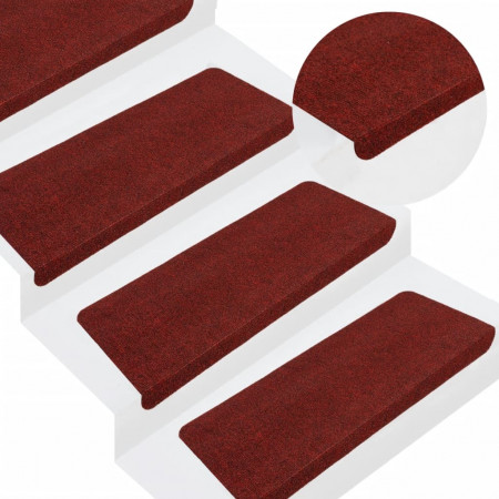 Covorașe scări autoadezive, 15 buc., roșu, 65x24,5x3,5 cm