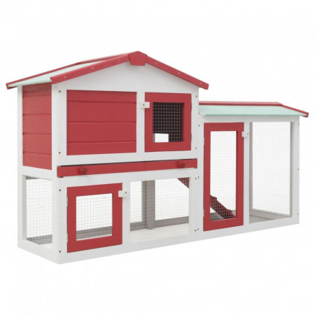 Cușcă exterior pentru iepuri mare roșu&alb 145x45x85 cm lemn