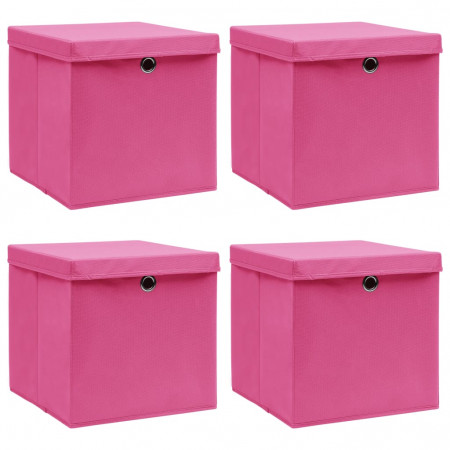 Cutii depozitare cu capace 4 buc. roz, 32x32x32 cm, textil