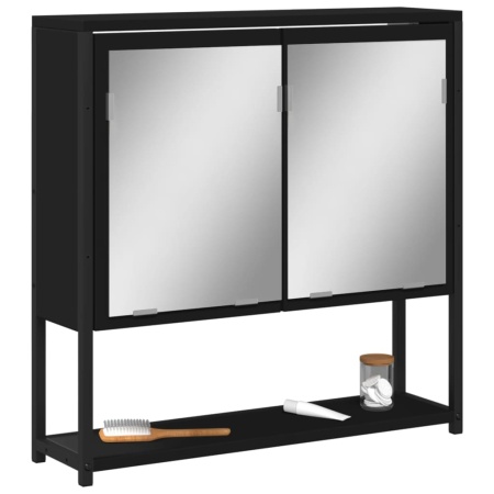 Dulap baie cu oglindă negru 60x16x60 cm lemn compozit