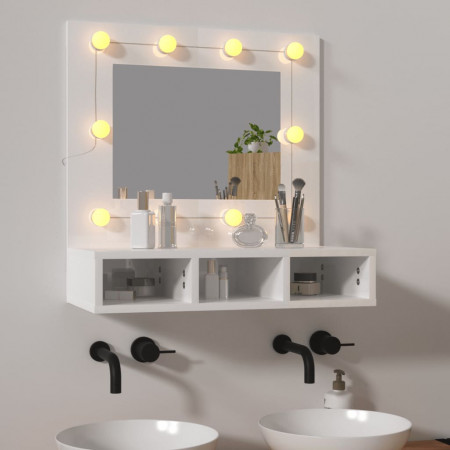 Dulap cu oglindă și LED, alb extralucios, 60x31,5x62 cm - Img 1