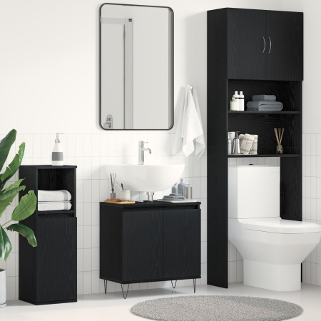Dulap pentru chiuvetă de baie Stejar Negru 58x33x60 cm Lemn prelucrat