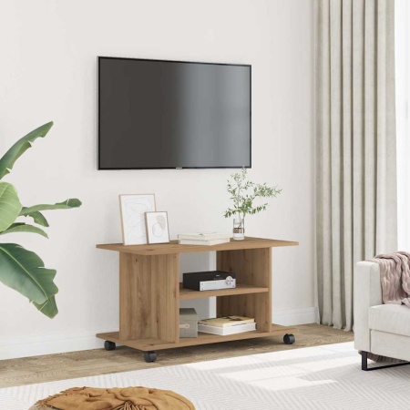Dulap TV cu roți, stejar artizanal, 80x40x45 cm, lemn prelucrat