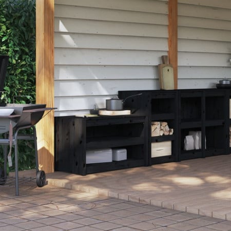 Dulapuri de bucătărie de exterior, 2buc., negru, lemn masiv pin