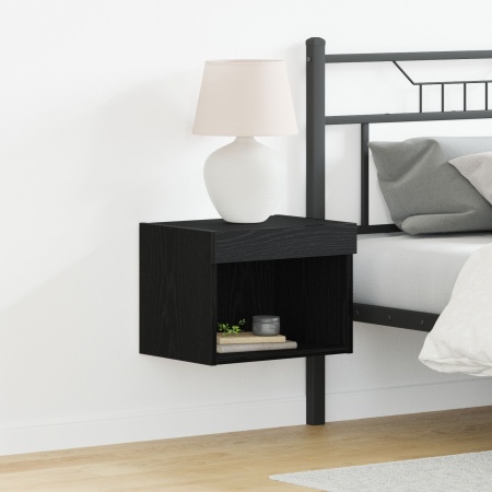 Dulapuri de perete cu lumini LED 2 buc Negru Stejar 40x30x30 cm