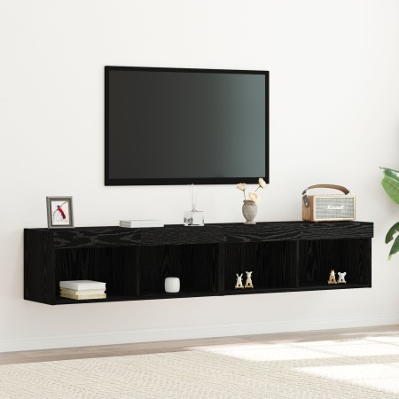 Dulapuri TV cu lumini LED 2 piese Stejar Negru 80x30x30 cm