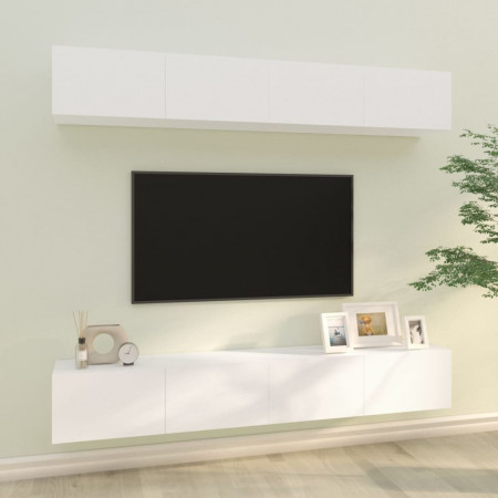 Dulapuri TV de perete, 4 buc, alb, 100x30x30 cm