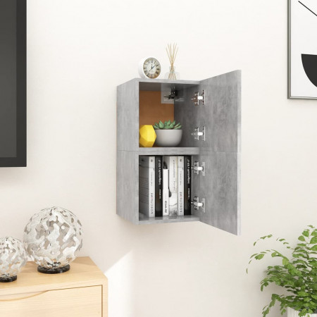 Dulapuri TV montaj pe perete, 2 buc., gri beton, 30,5x30x30 cm