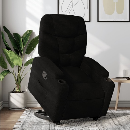 Fotoliu rabatabil cu ridicare pe verticală, negru, textil