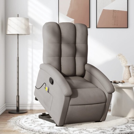 Fotoliu rabatabil de masaj cu ridicare, gri taupe, textil