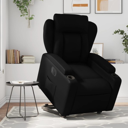 Fotoliu rabatabil electric cu ridicare, negru, piele ecologică
