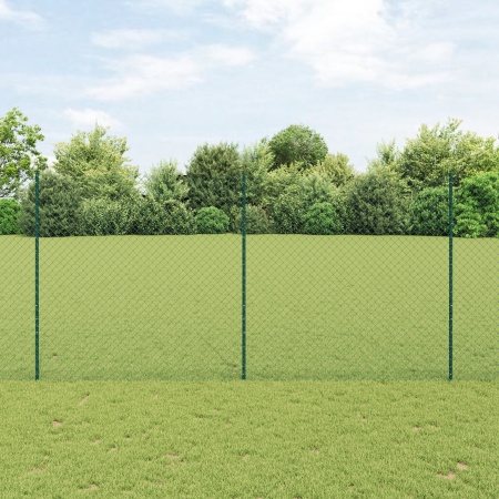 Gard din Plasă de Lanț cu 10 Stâlpi U Verde 1.5x10 m Oțel