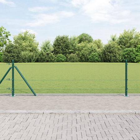 Gard din Sârmă Sudată cu 13 Stâlpi Flanșați Verde 0.4x25 m Oțel