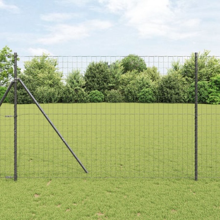 Gard Euro cu 7 Stâlpi 1.5x10 m Oțel Galvanizat Gri - Img 1