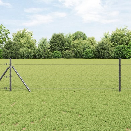 Gard Hexagonal Gri 0.8x10 m Oțel, Stâlpi de Gard 7 buc Gri Ø32 mm 120 cm Oțel Zincat