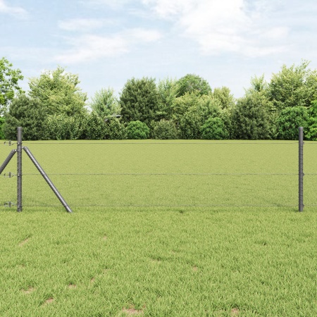 Gard Hexagonal Gri 0.8x10 m Oțel, Stâlpi de Gard 7 buc Gri Ø32 mm 120 cm Oțel Zincat