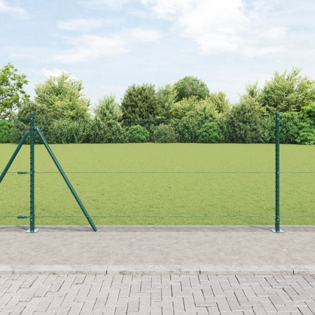 Gard Hexagonal Verde 1x10 m Oțel, Stâlpi de Gard cu Plăci de Bază 7 buc Ø32mm 110cm Oțel Galvanizat