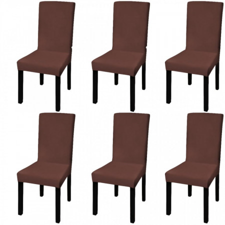 Husă elastică dreaptă pentru scaun, maro, 6 buc.