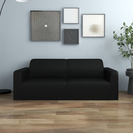 Husă elastică pentru canapea cu 2 locuri negru poliester jerseu