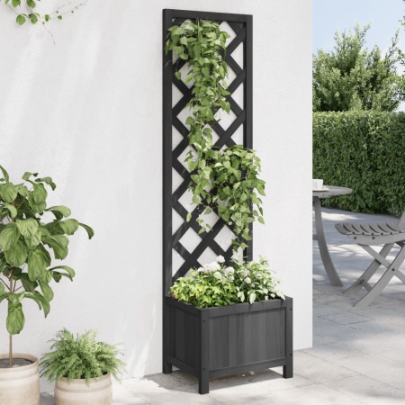 Jardinieră cu spalier, negru, lemn masiv de brad