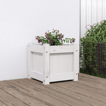 Jardinieră de grădină, 31x31x31 cm, alb lemn masiv de pin