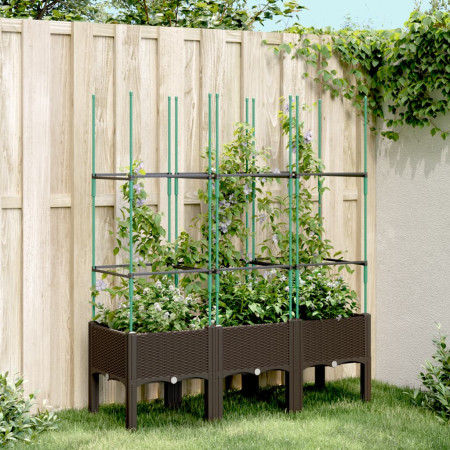 Jardinieră de grădină cu spalier, maro, 120x40x142,5 cm, PP