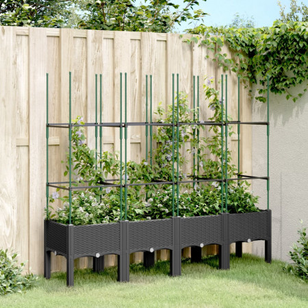 Jardinieră de grădină cu spalier, negru, 160x40x142,5 cm, PP - Img 1