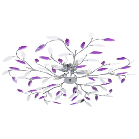 Lustră cu brațe tip frunze cristal acrilic violet 5 becuri E14