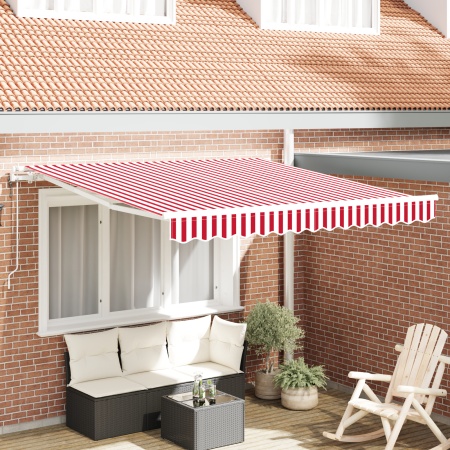 Marchiză Retractabilă Automată cu Dungi Roșii și Albe 350x250 cm