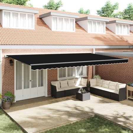Marchiză retractabilă manuală neagră 600x300 cm, Fabric de înlocuire pentru marchiză de 6x3 m neagră