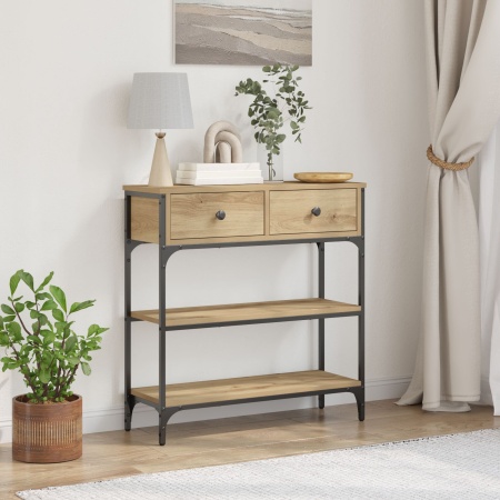 Masă de console Artisan Stejar 72,5x25x75 cm Lemn compozit și Oțel