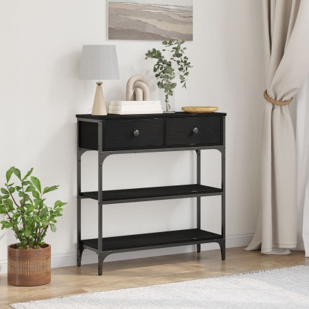 Masă de console Negru Stejar 72,5x25x75 cm Lemn prelucrat și Oțel