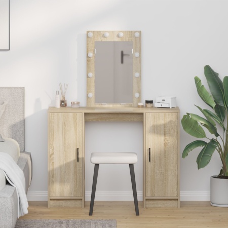 Masă de toaletă cu LED, stejar sonoma, 102x33x135 cm