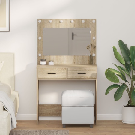 Masa de toaletă cu lumini LED, stejar sonoma, 78,5x41x135 cm