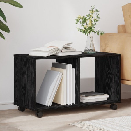 Masă laterală cu roți stejar negru 72x33x42,5 cm lemn prelucrat