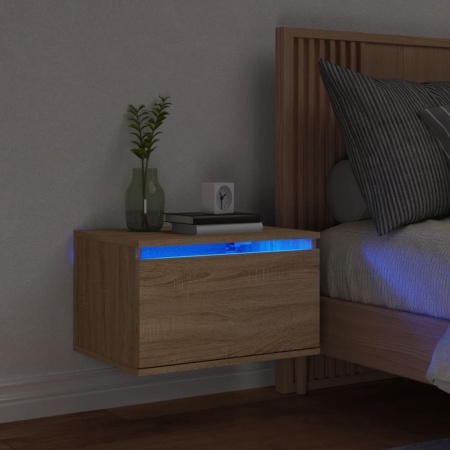 Noptieră montată pe perete cu lumini LED, stejar sonoma