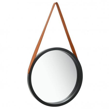 Oglindă de perete cu o curea, 40 cm, negru