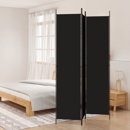 Paravan de cameră cu 3 panouri, negru, 150x220 cm, textil