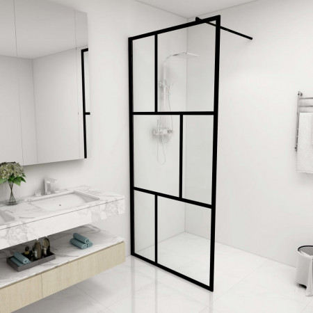 Paravan de duș walk-in, negru, 90x195 cm, sticlă securizată