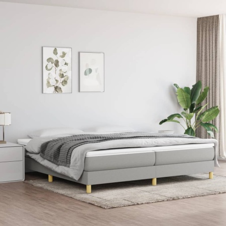 Pat box spring cu saltea, gri deschis, 200x200 cm, textil