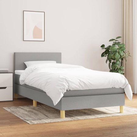Pat box spring cu saltea, gri deschis, 80x200 cm, textil - Img 1