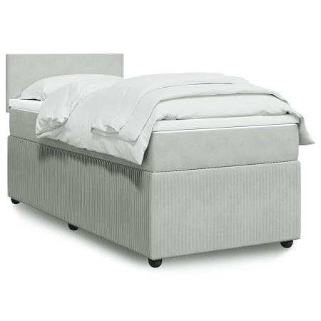 Pat box spring cu saltea, gri deschis, 90x200 cm, catifea
