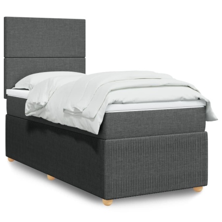 Pat box spring cu saltea, gri închis, 100x200 cm, textil