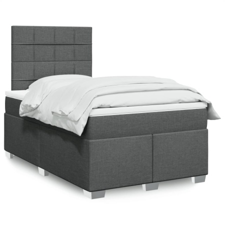Pat box spring cu saltea, gri închis, 120x190 cm, textil - Img 1
