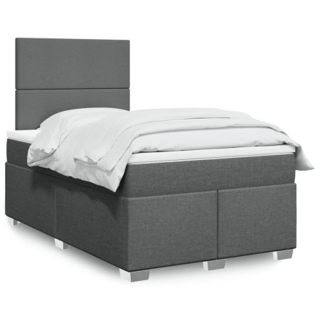 Pat box spring cu saltea, gri închis, 120x190 cm, textil - Img 1