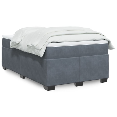 Pat box spring cu saltea, gri închis, 120x200 cm, catifea