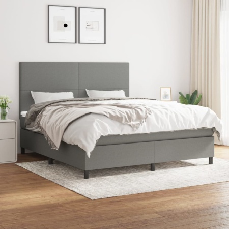Pat box spring cu saltea, gri închis, 180x200 cm, textil