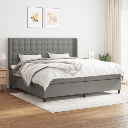 Pat box spring cu saltea, gri închis, 200x200 cm, textil