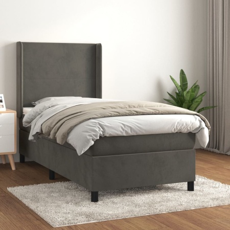 Pat box spring cu saltea, gri închis, 80x200 cm, catifea